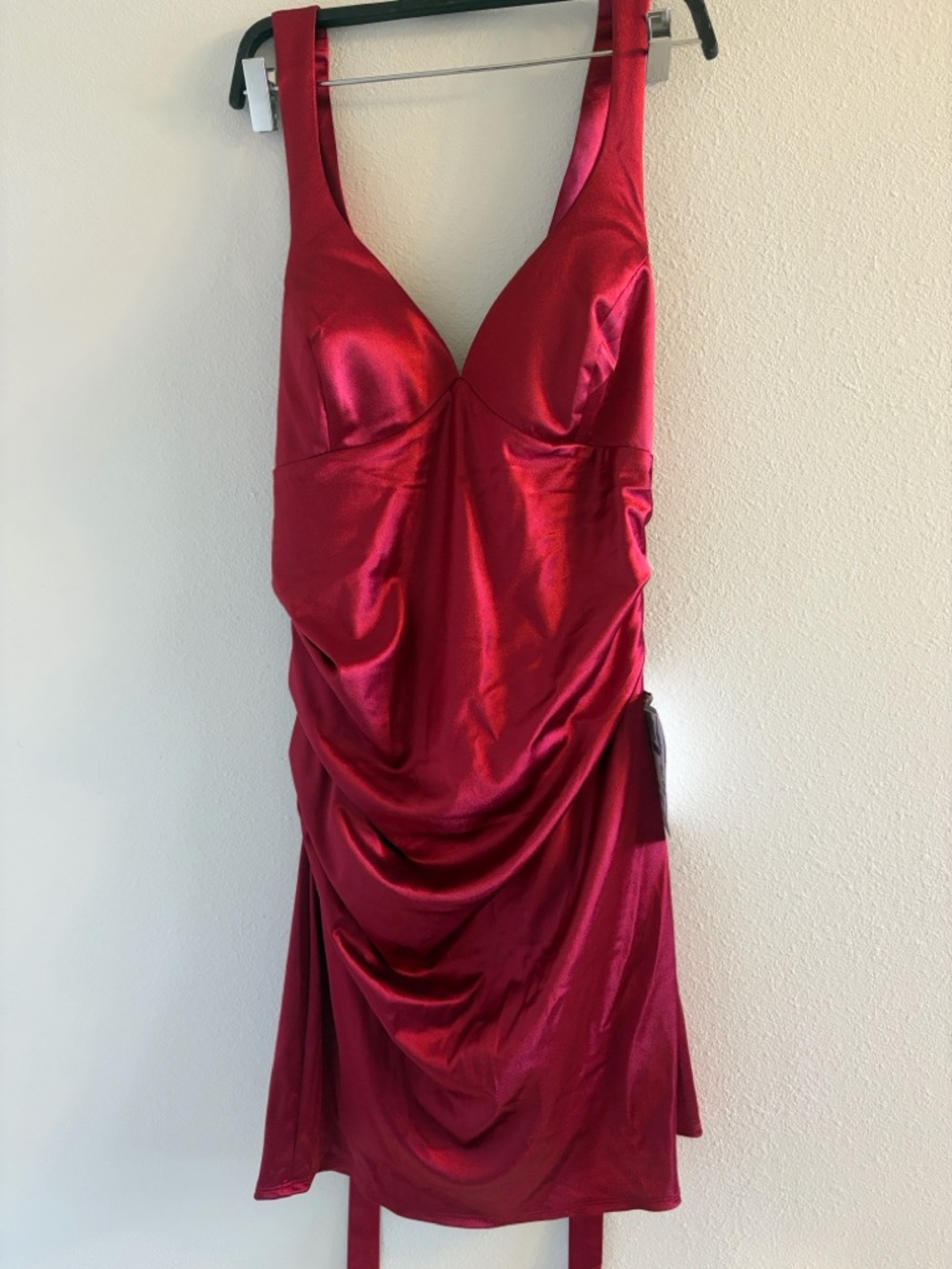 Macy's Women's V-Neck Solid Satin Twist Back Sheath Dress